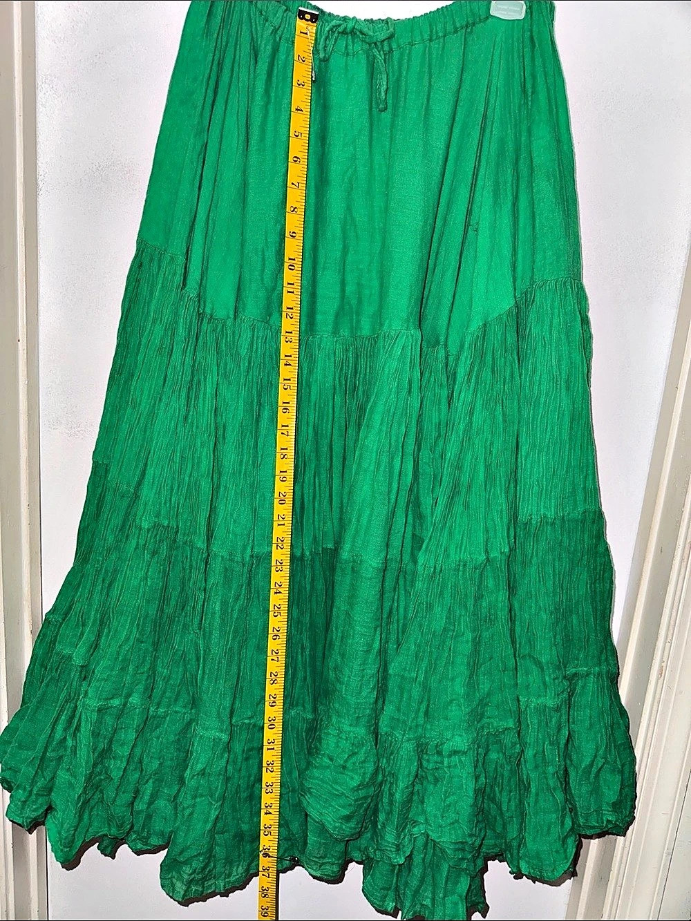 MoonDance Co. 25yd 100% cotton ATS Tribal Fusion Karma Green Tiered Maxi Skirt - Picture 4 of 5